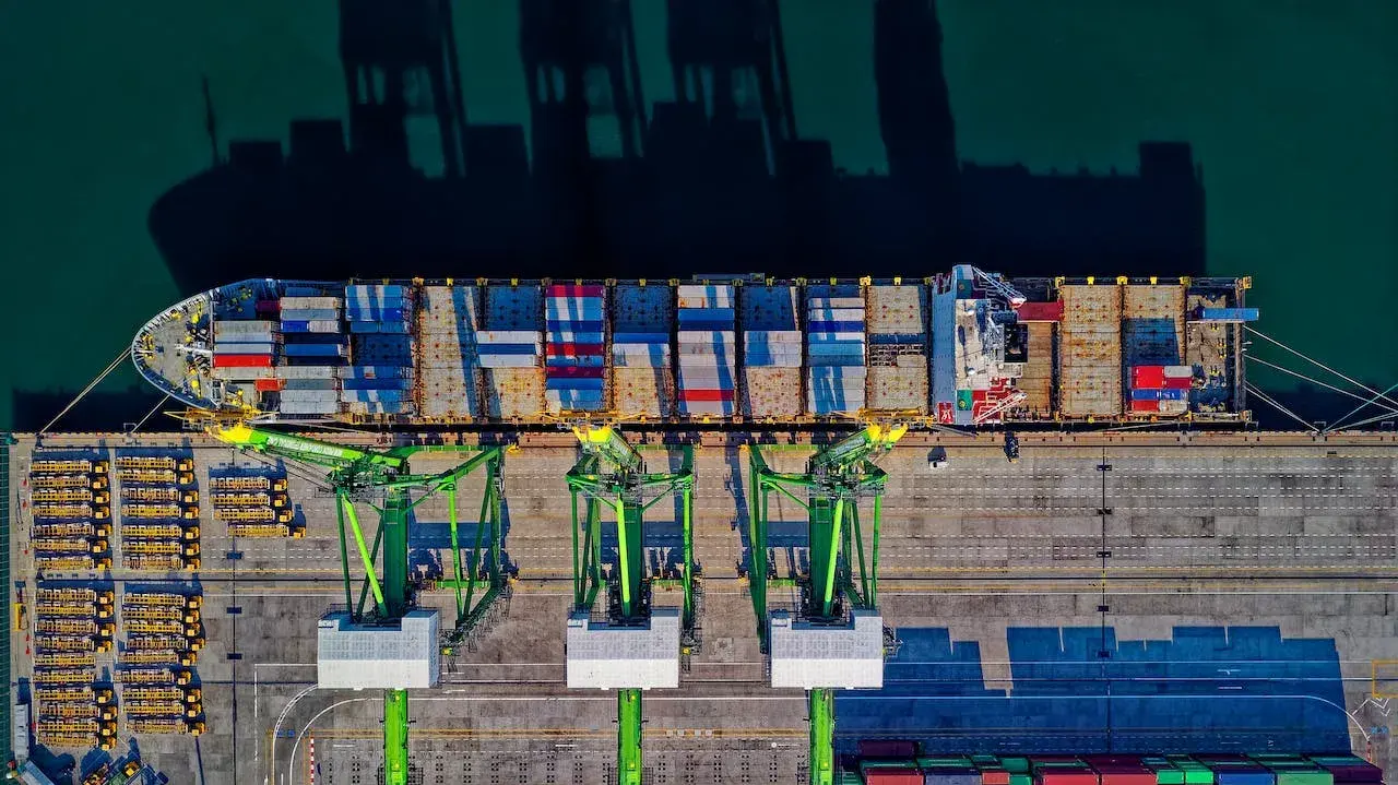 Port with ships loading containers Port with ships loading containers