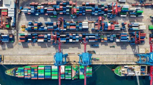 Port with ships loading containers Port with ships loading containers